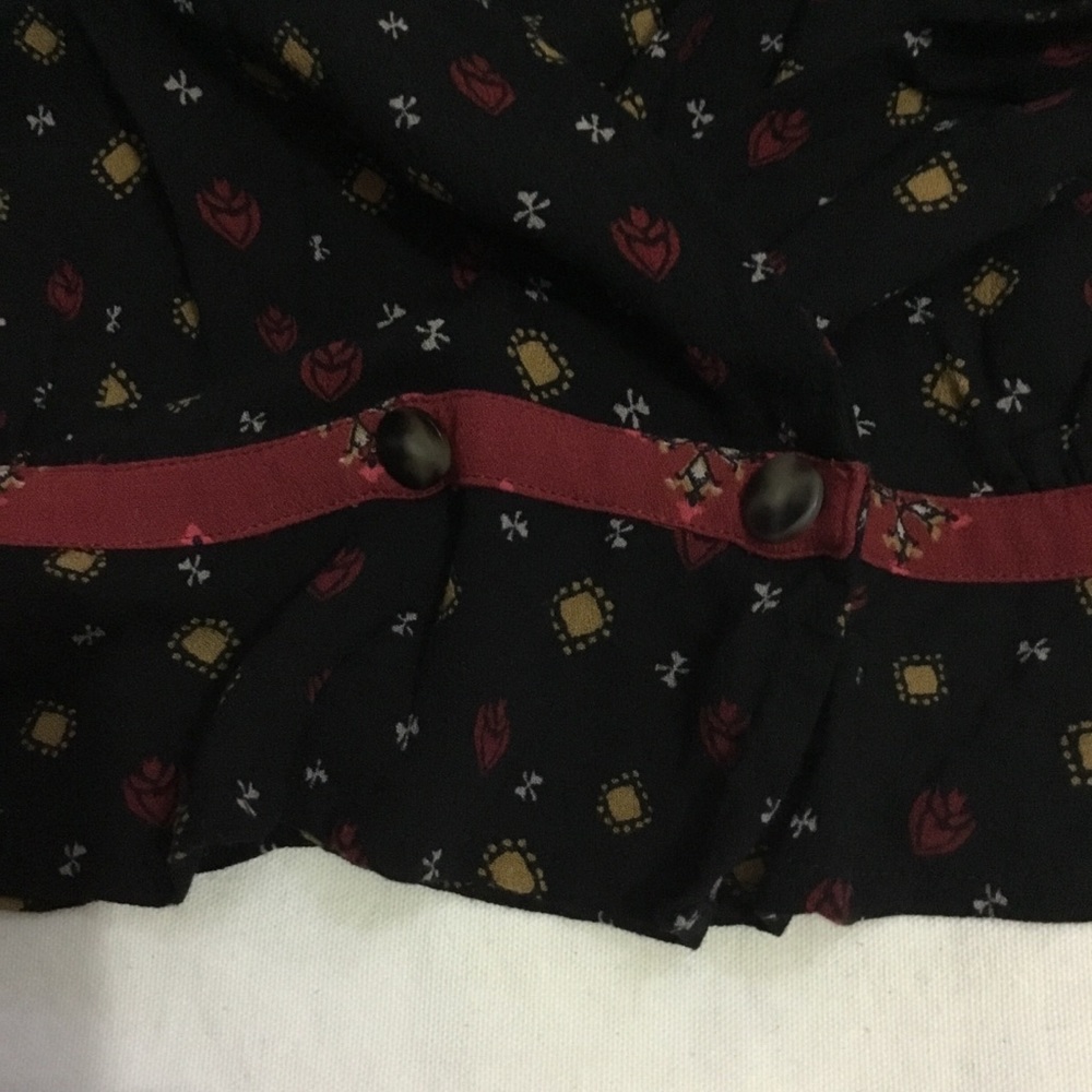 free people black & red faux wrap blouse fitted waist  sz. s - Picture 7 of 14